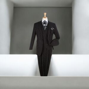 MEN'S APOLLO KING 3 PIECE FASHION BLACK-WHITE BOLD PINSTRIPE SUIT. B-301